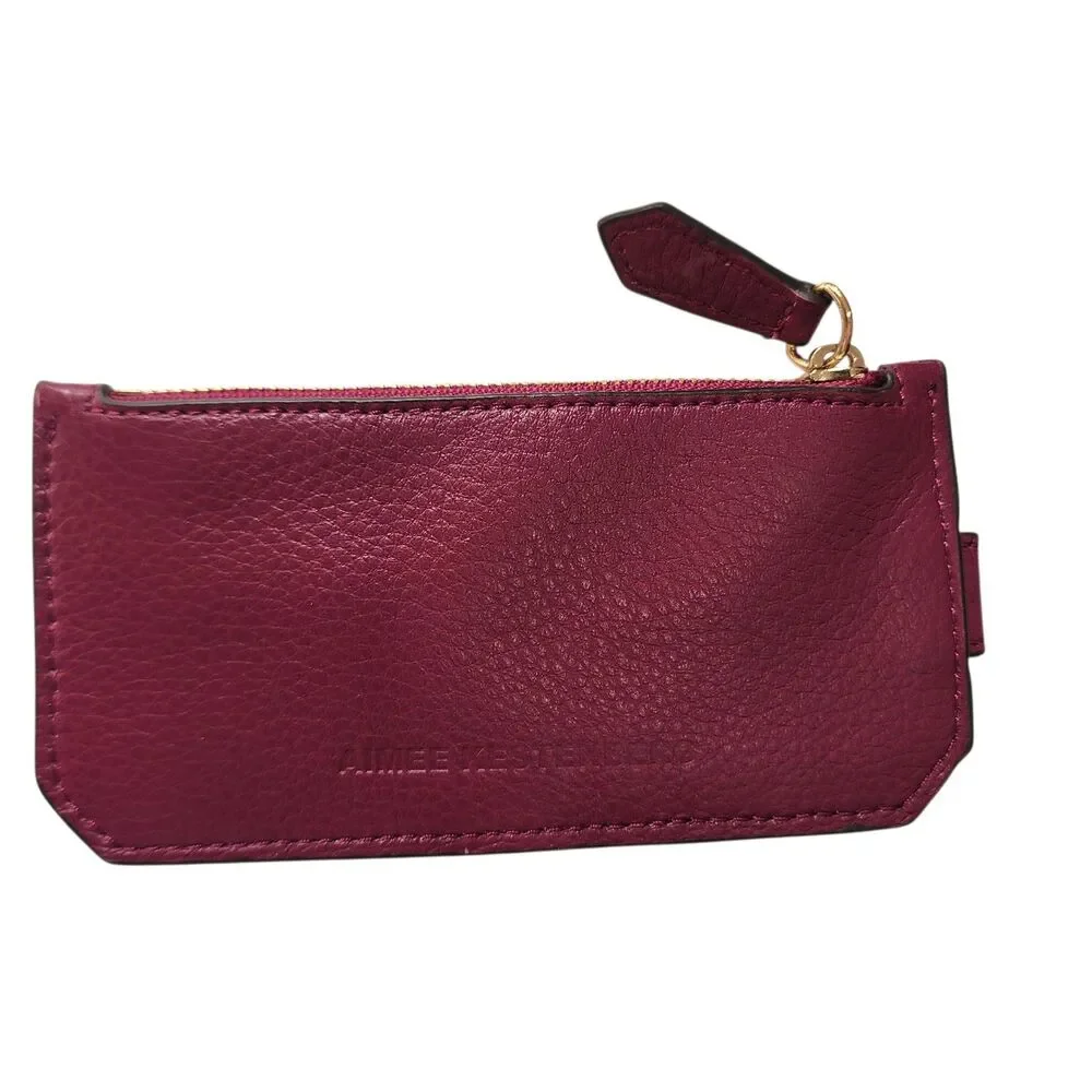 Aimee Kestenberg Leather Wristlet Wallet Burgundy Zip Card Holder Strap - Picture 2 of 5